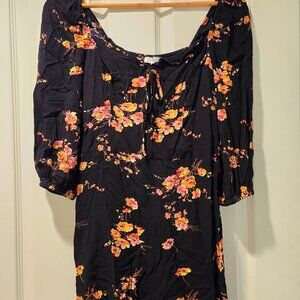 Black Floral Dress with Sleeves.